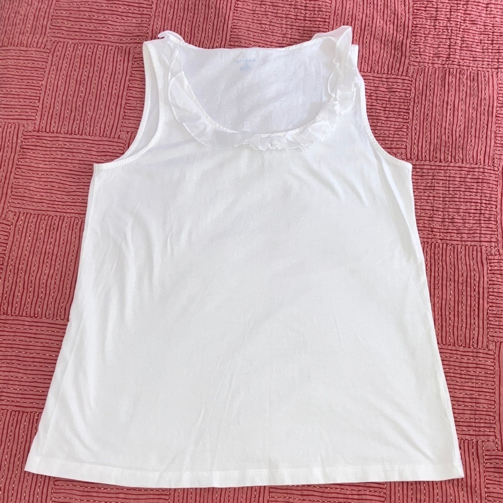 Lands' End women’s small ruffled  tank top / camisol White Cotton